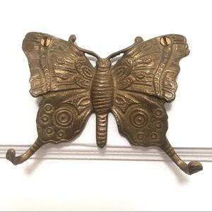 Vintage brass gold butterfly wall hooks